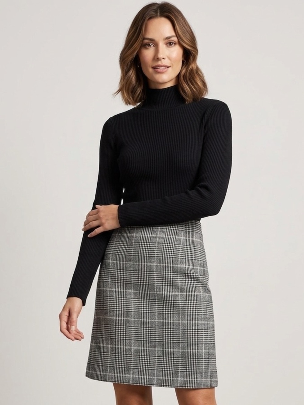 Black & White Plaid dress with black turtle neck Size Small